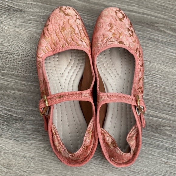 Women's Free People Evie Mary Jane Pink Brocade Lace Convertible Flats In Pink - Picture 9 of 15